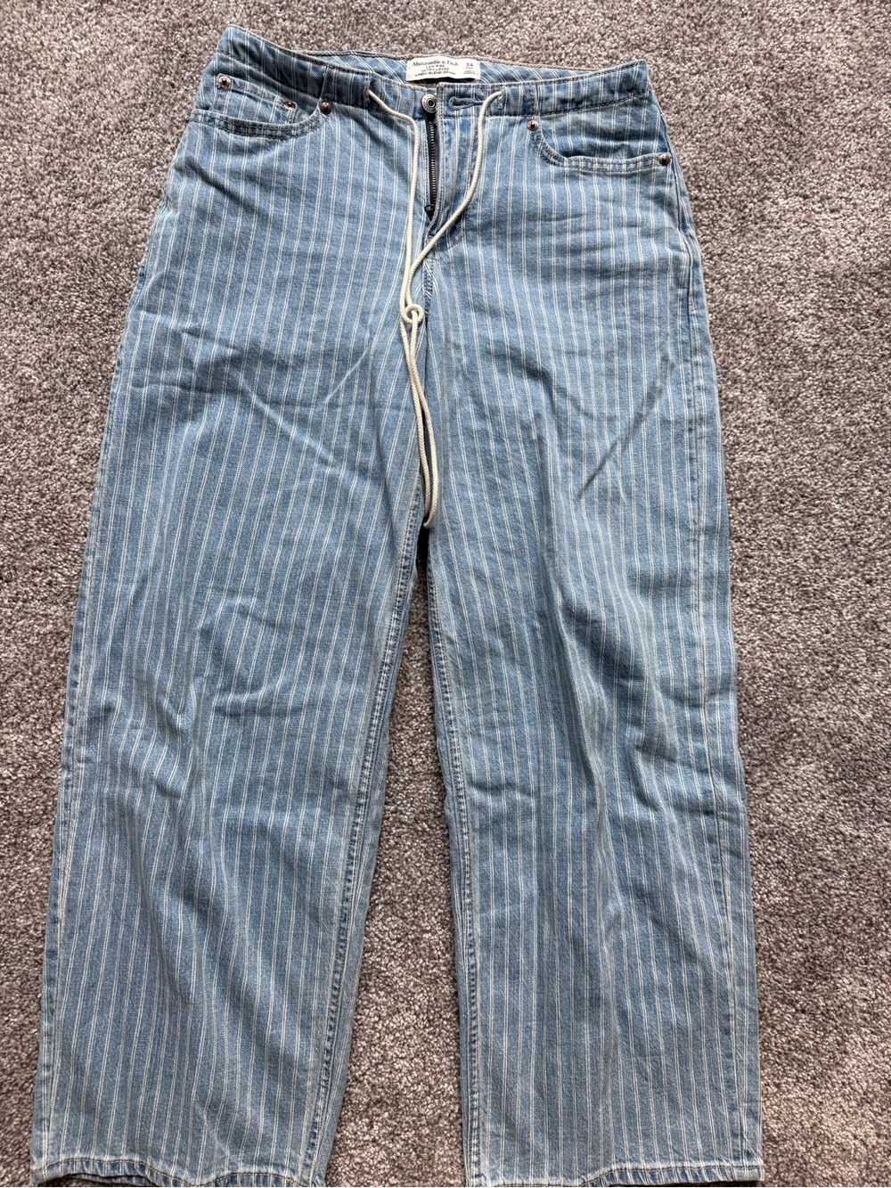 Abercrombie low rise ultra loose linen blend denim striped jeans 24 short